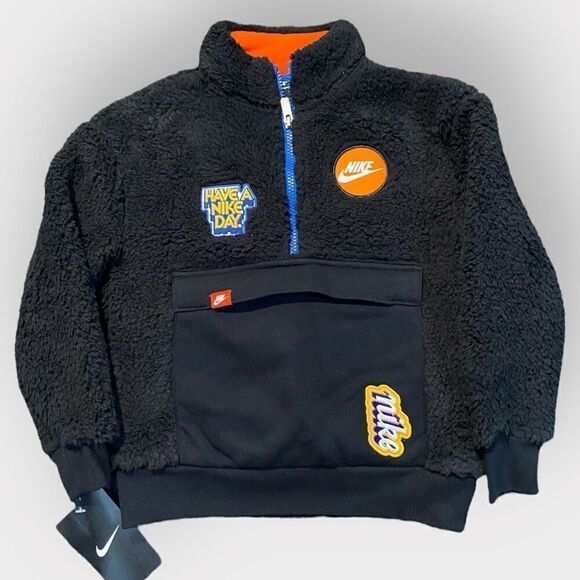 Nike Toddler Just Do It “Patches” Sherpa Pullover Jacket Boys size 4 New - Picture 1 of 9